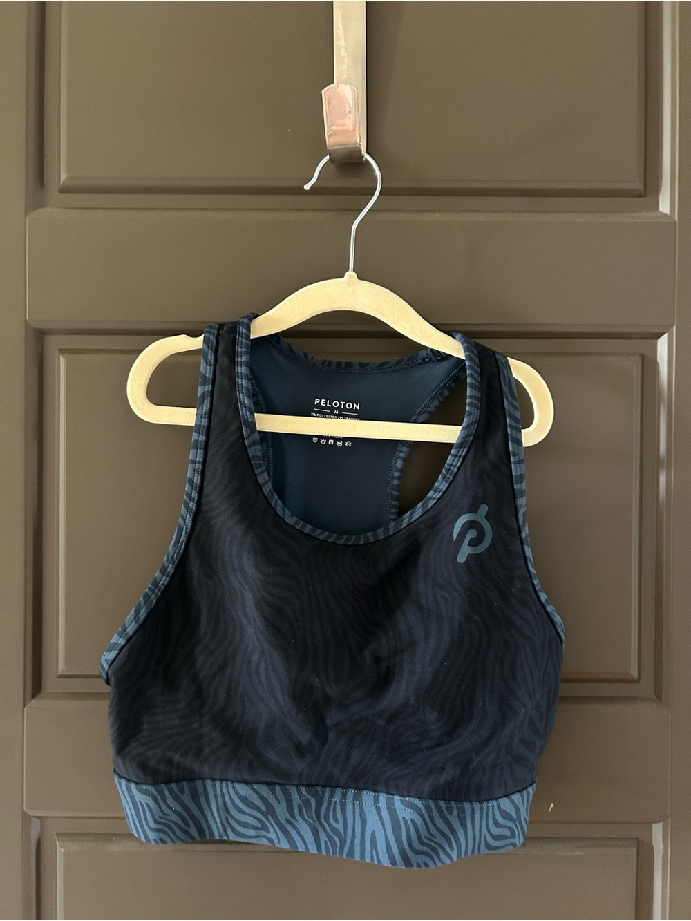 Peloton Women's Black & Blue Animal Patterned Sports Bra Workout Top